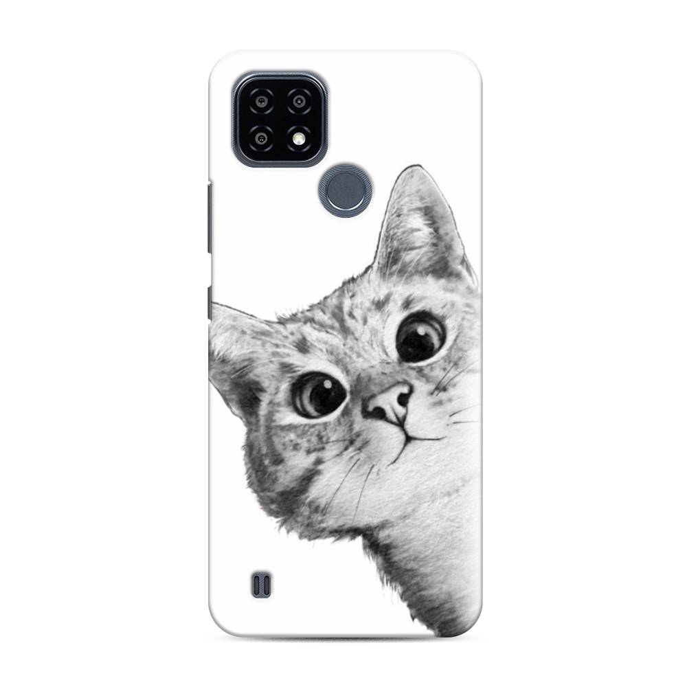 фото Пластиковый чехол "кот рисунок черно-белый" на realme c21y awog