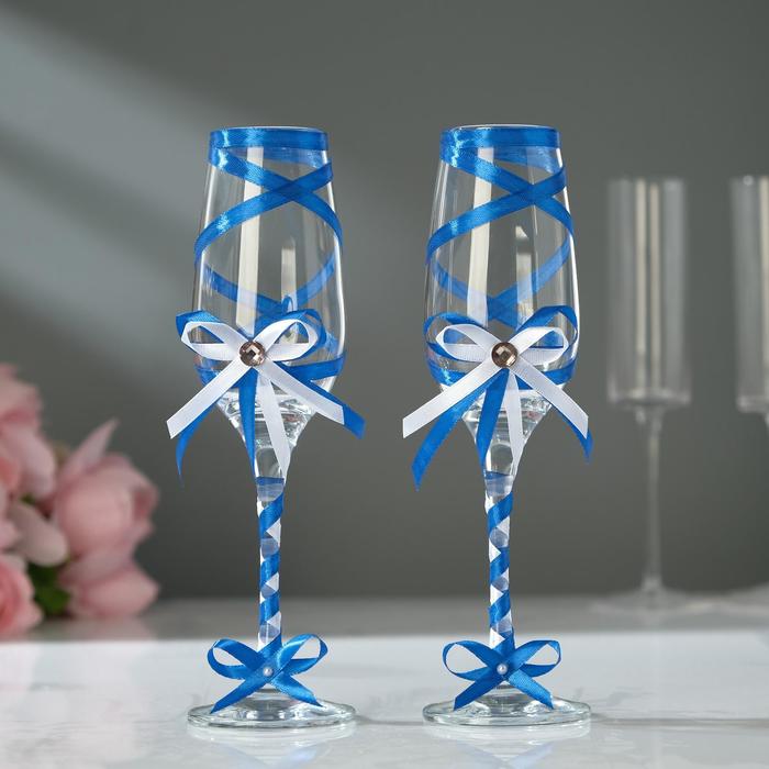 фото Набор свадебных бокалов для битья с лентой, 2 шт., синий nobrand