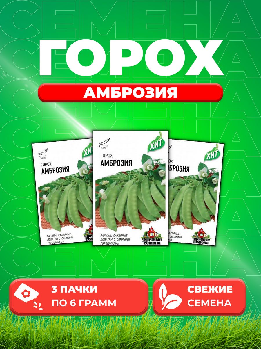 

Семена Горох Амброзия, сахарный 6 г ХИТ х3 3уп