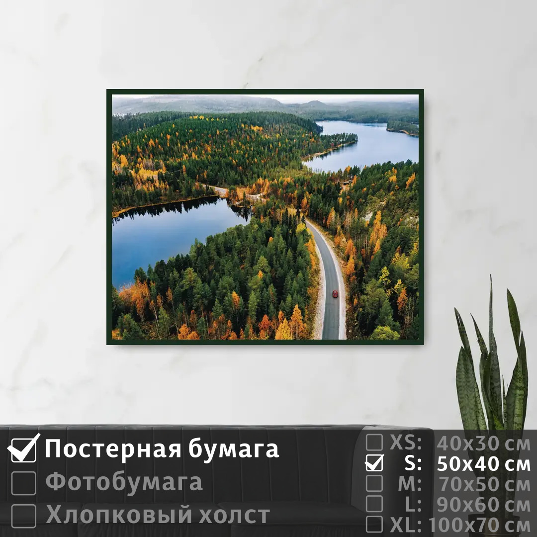 

Постер на стену ПолиЦентр Дорога в осеннем лесу у озера 50х40 см, ДорогаВОсеннемЛесуУОзера