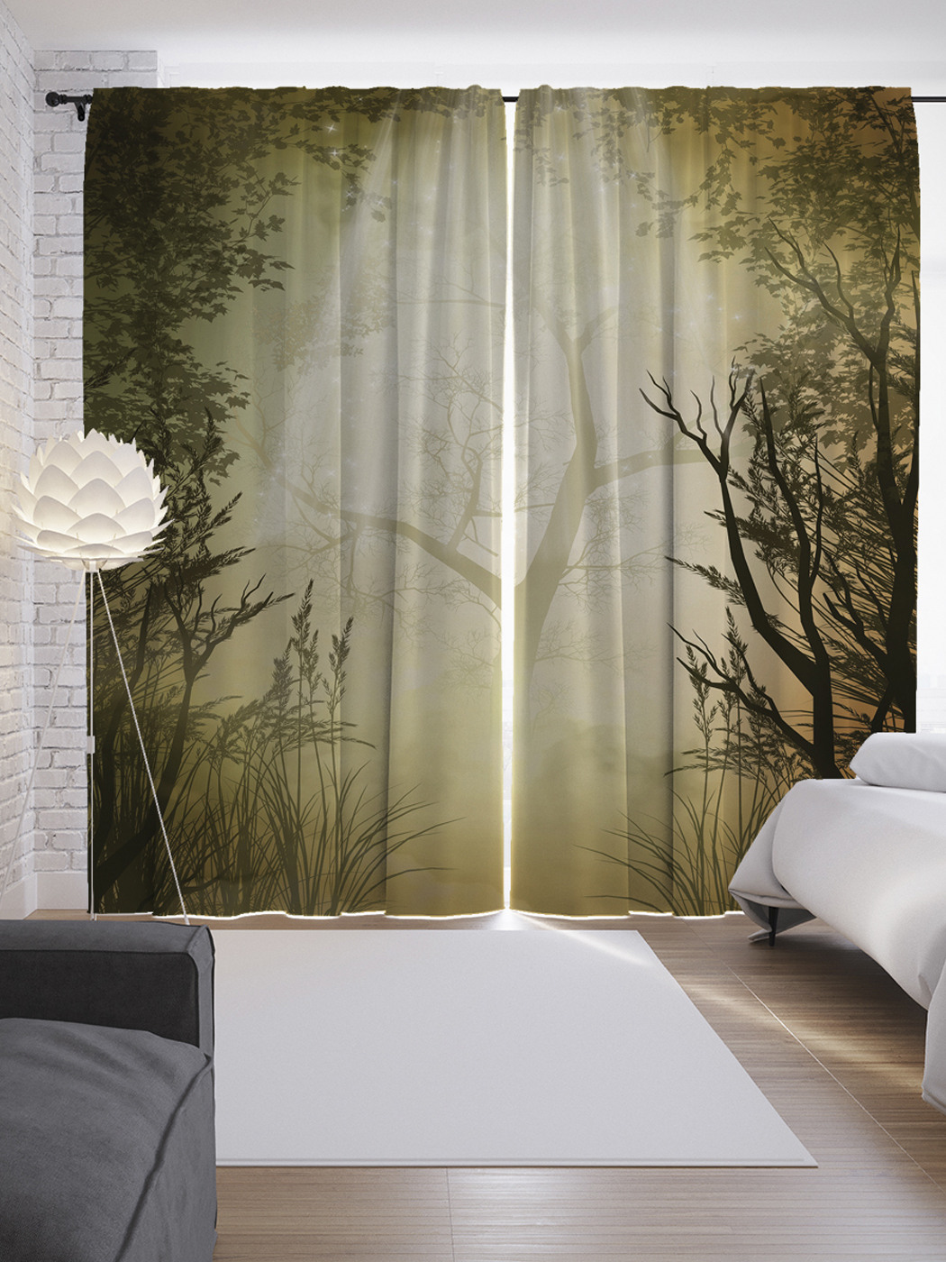

Шторы с фотопечатью "Туманные деревья" из сатена, 290х265 см