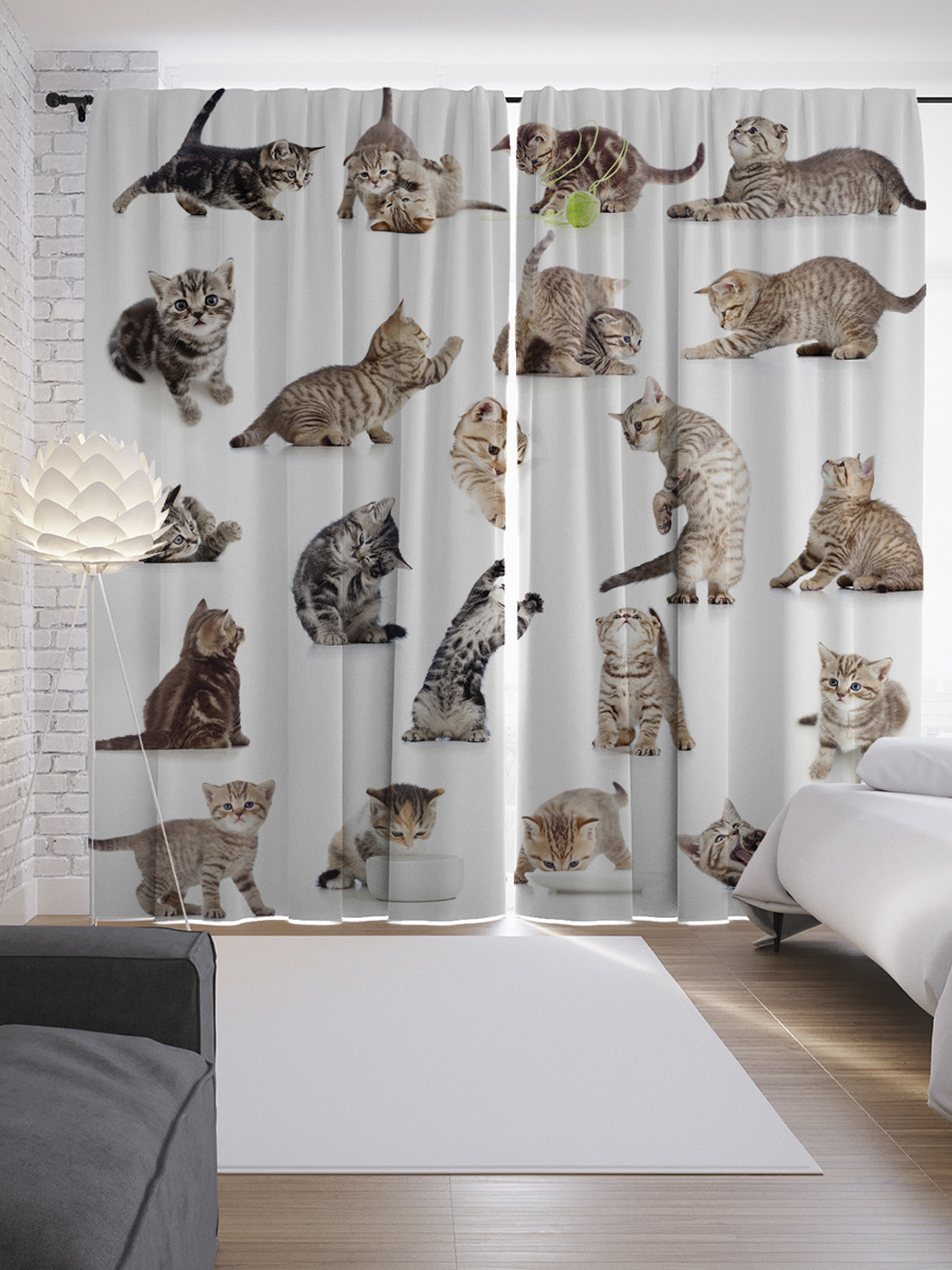 

Шторы с фотопечатью "Кошачьи игры" из сатена, 290х265 см