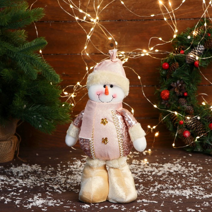 Мягкая игрушка Зимнее волшебство Снеговик в костюме с цветочками стоит, 13х27 см