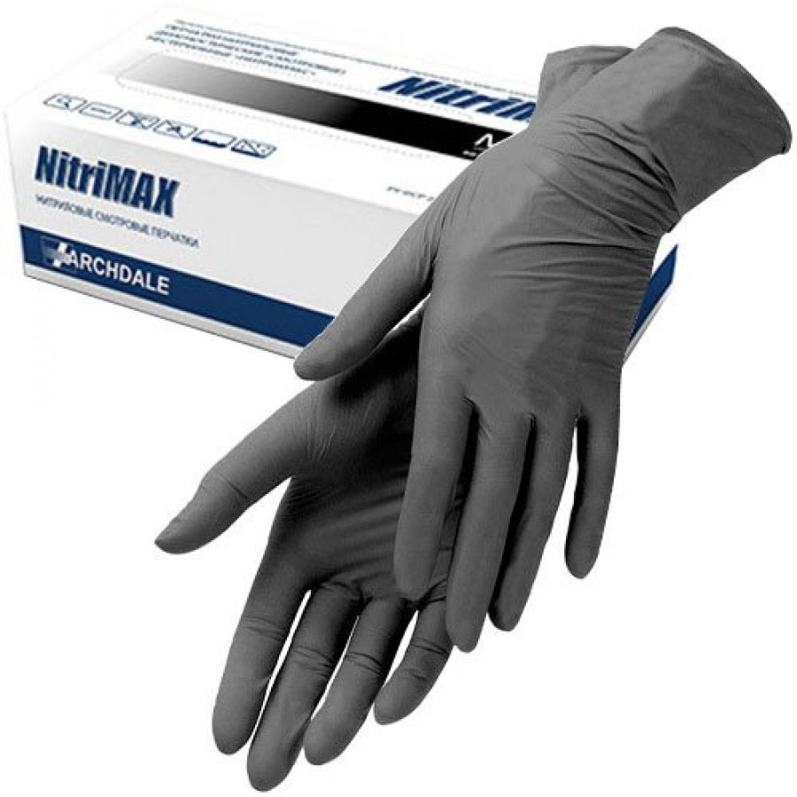 

Перчатки нитриловые неопудренные Nitrimax, 3.6 г, чёрные р. ХS 100 шт.