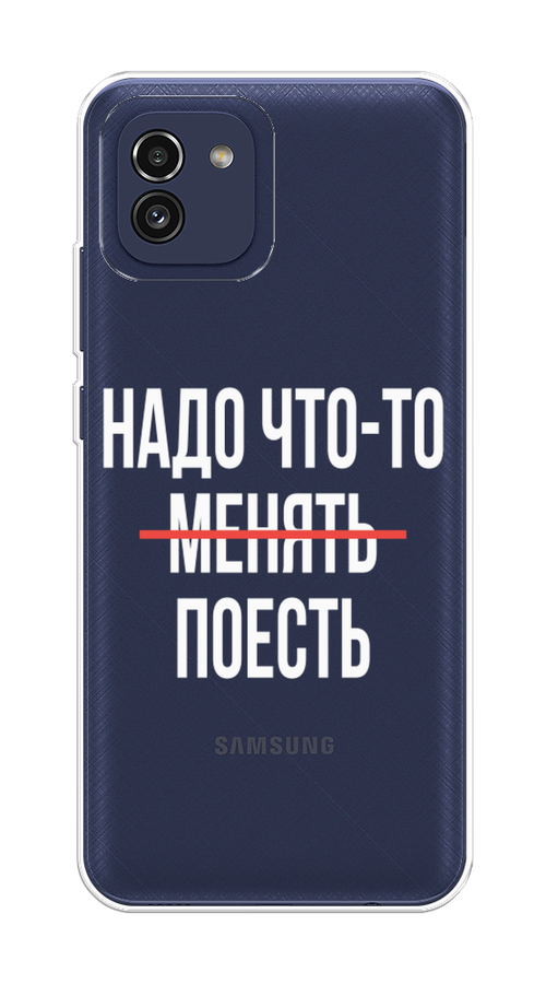 

Чехол на Samsung Galaxy A03 "Надо что-то поесть", Белый;красный, 2104950-6