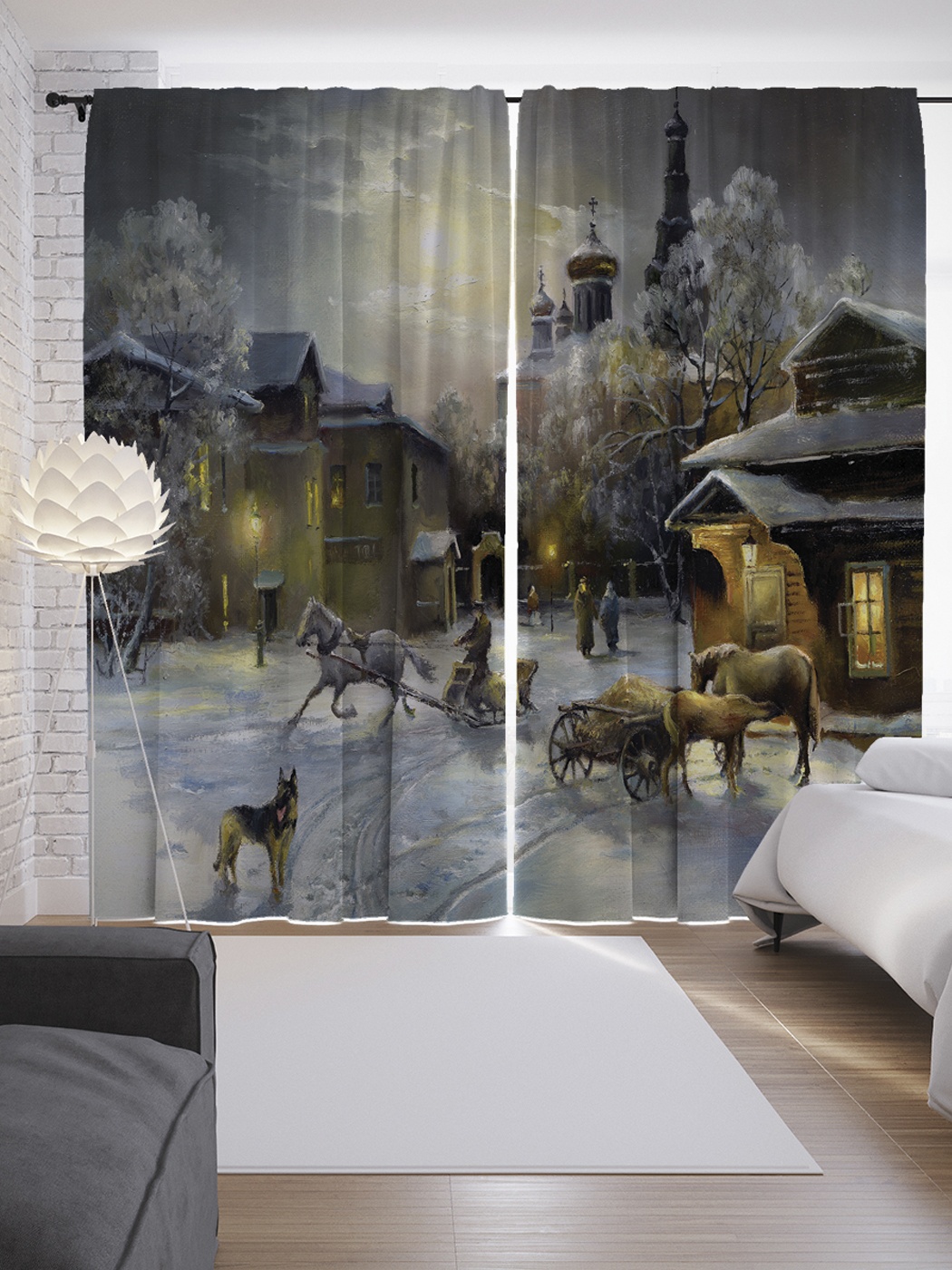фото Шторы с фотопечатью "зима в городе" из сатена, 290х265 см joyarty