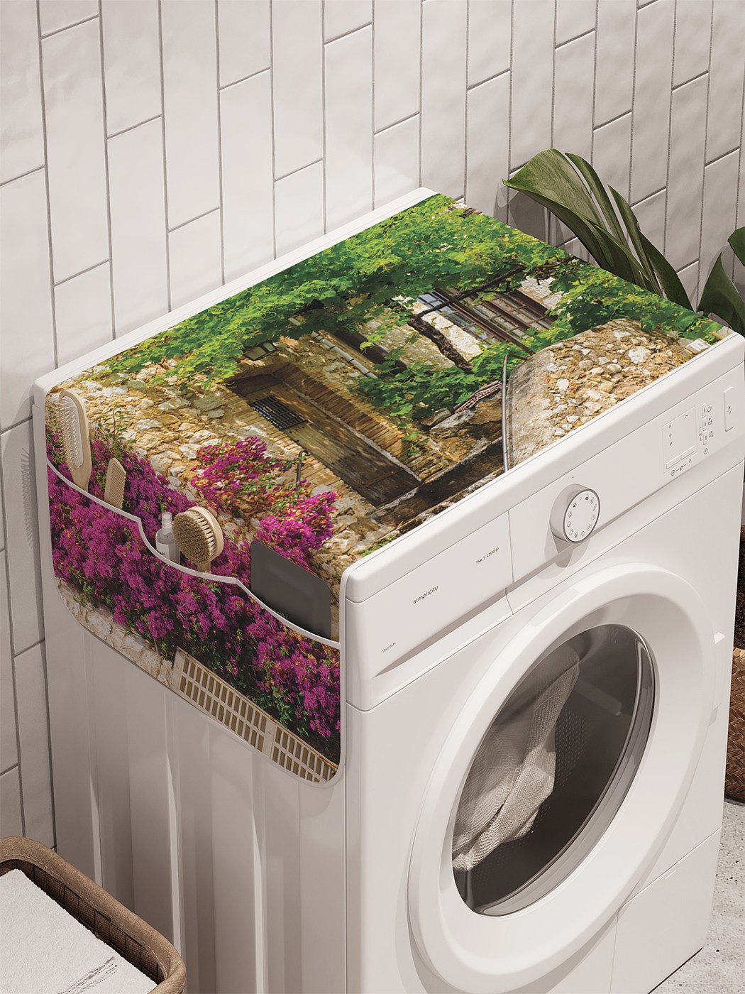 фото Органайзер "уличная растительность" на стиральную машину, 45x120 см ambesonne