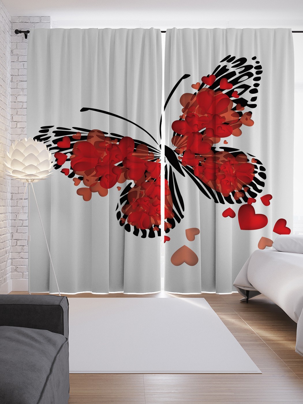 фото Шторы с фотопечатью "бабочка любви" из сатена, 290х265 см joyarty