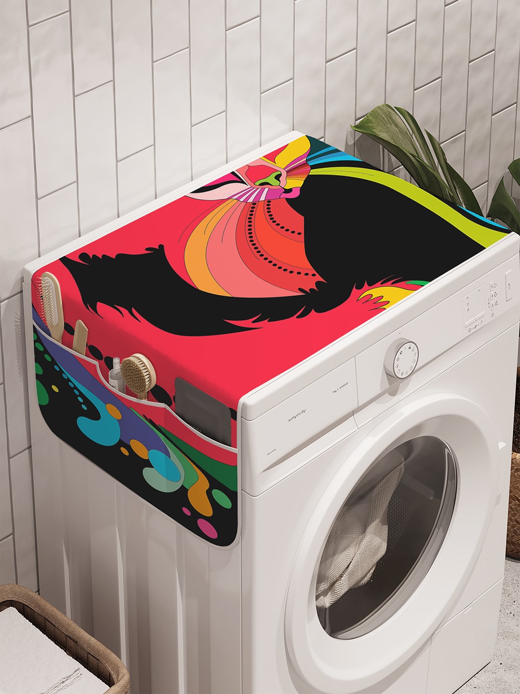 фото Органайзер "кот в красочном видении" на стиральную машину, 45x120 см ambesonne