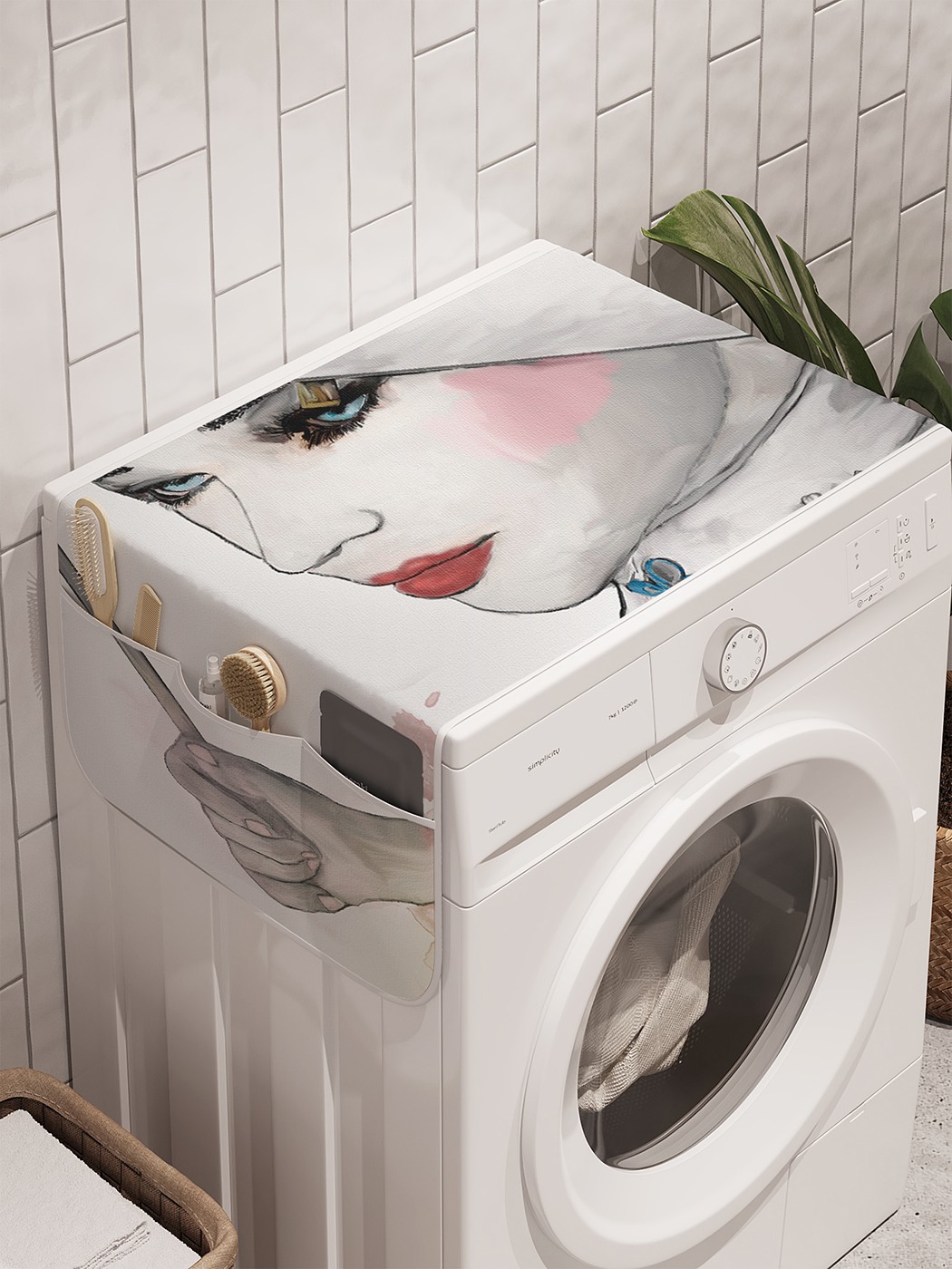 фото Органайзер "красотка с зонтом" на стиральную машину, 45x120 см ambesonne