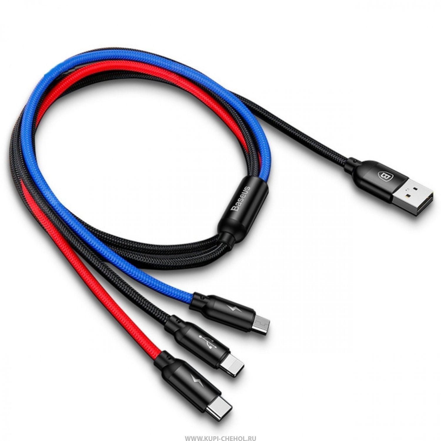 фото Кабель baseus multi usb-ip+micro+type-c three primary colors black 1.2m 3.5a