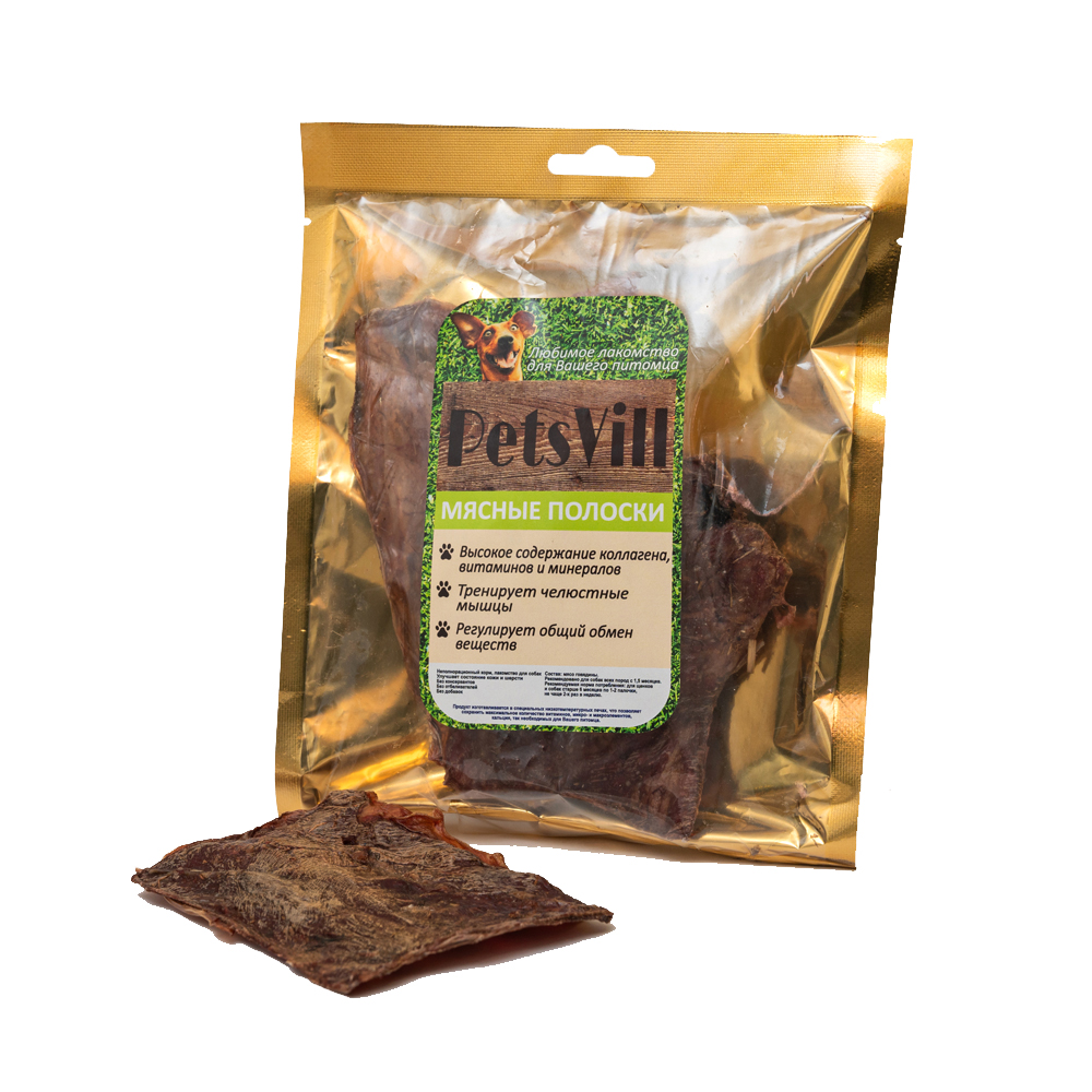 фото Лакомство для собак petsvill , мясные полоски, говядина, 60г