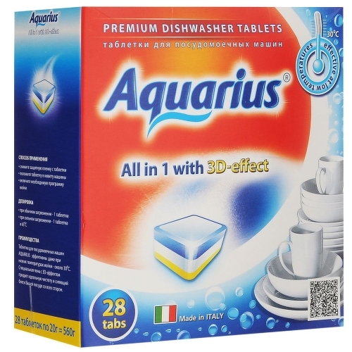 

Таблетки для посудомоечных машин Aquarius All in 1, 28 шт., 8032779810926