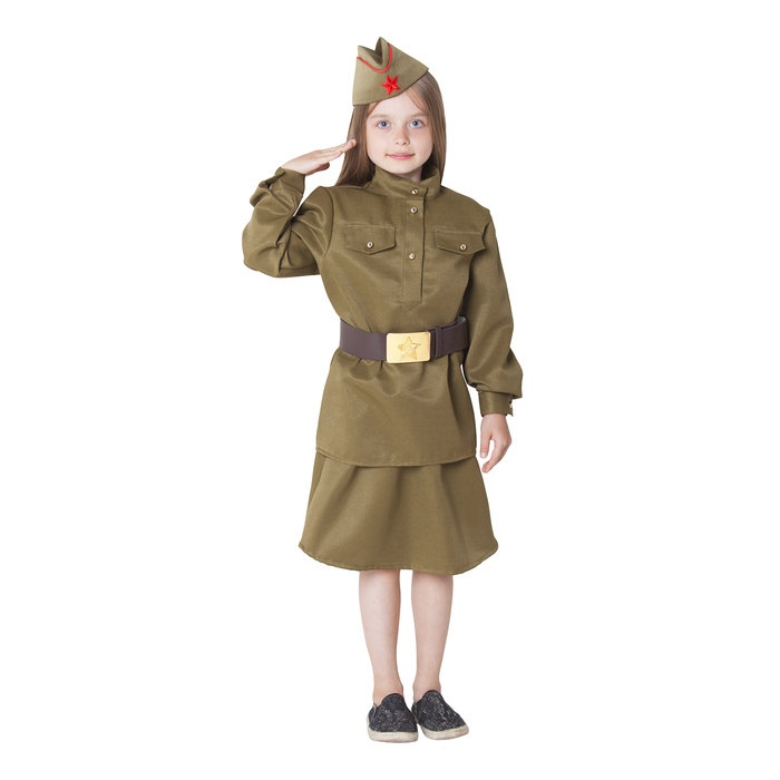 Карнавальный костюм Страна Карнавалия Военный, цв. хаки р.146 костюм военный