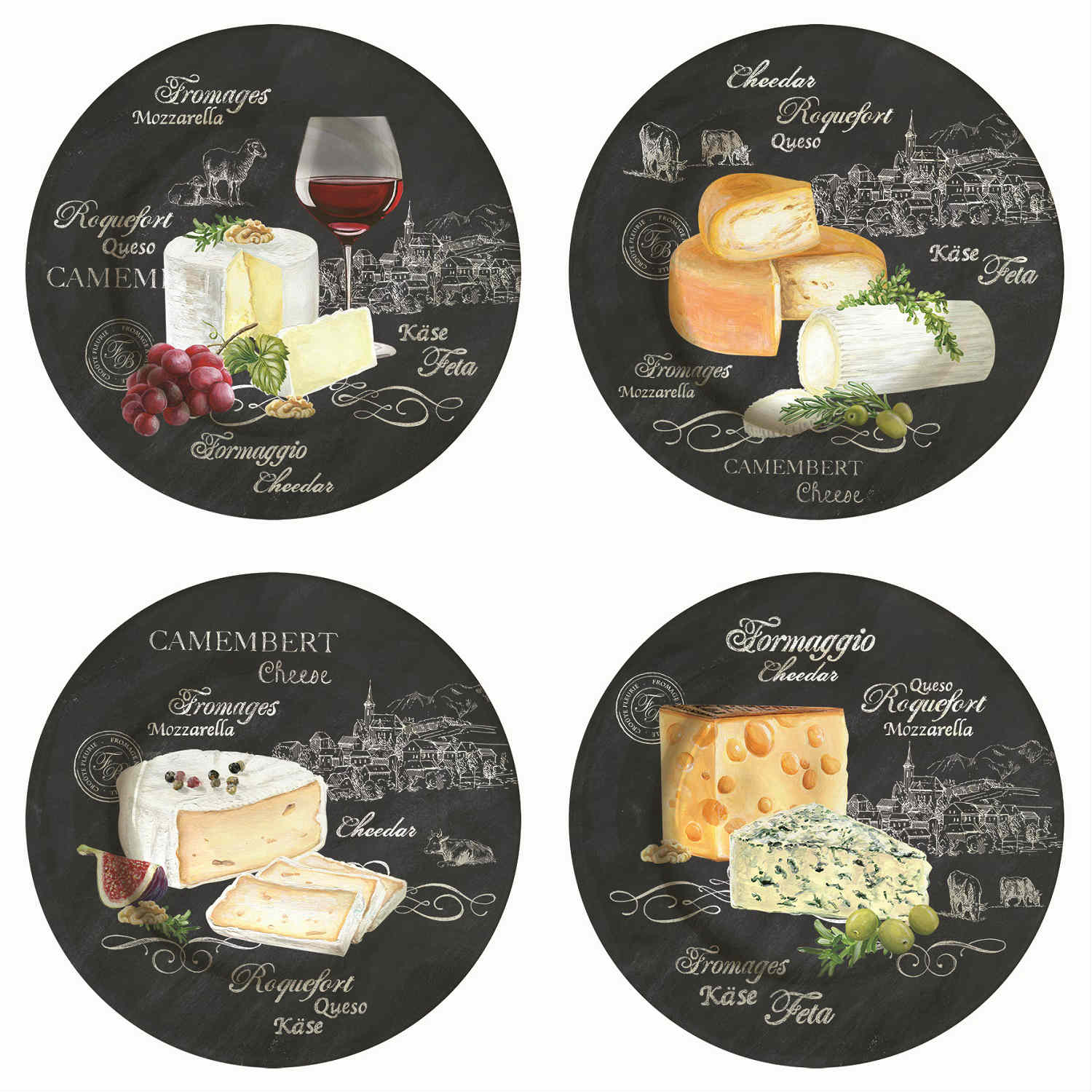 фото Набор для сыра world of cheese из 4-х тарелок, фарфор черный easy life