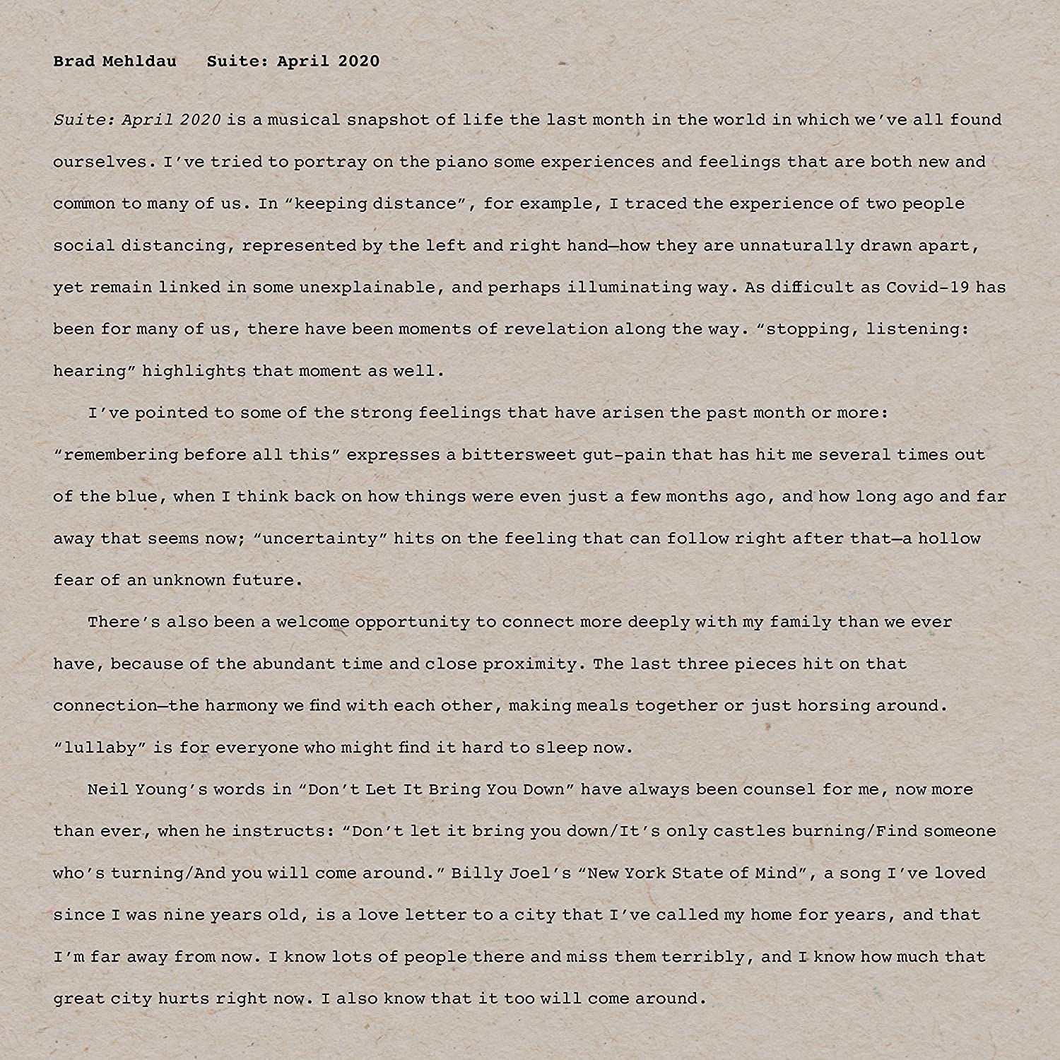 

Brad Mehldau Suite: April 2020 (CD)