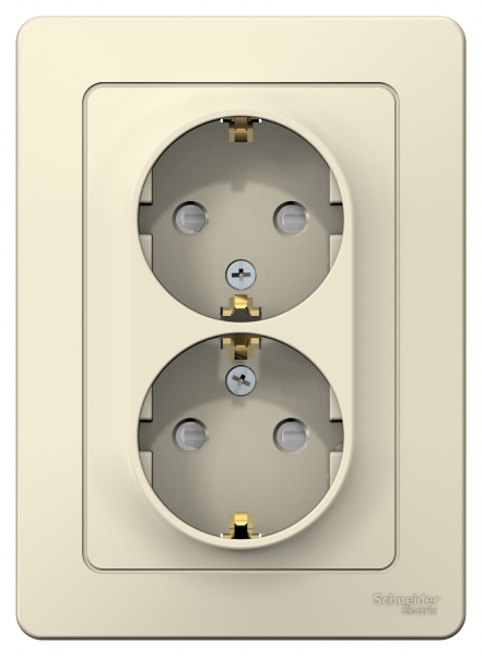 фото Розетка se blanca внутр молочная 2-ая с/з со шторками, 16а, 250в schneider electric