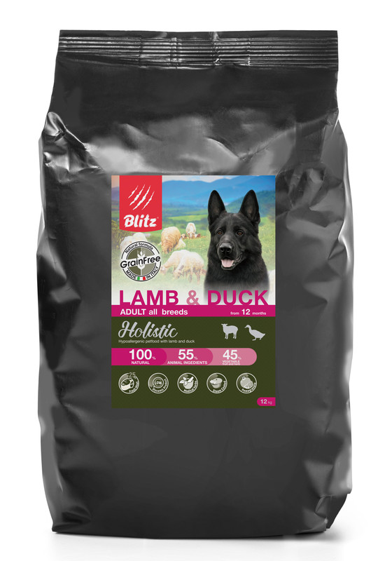 фото Сухой корм для собак blitz holistic grainfree adult, баранина, утка, ягненок, 12кг