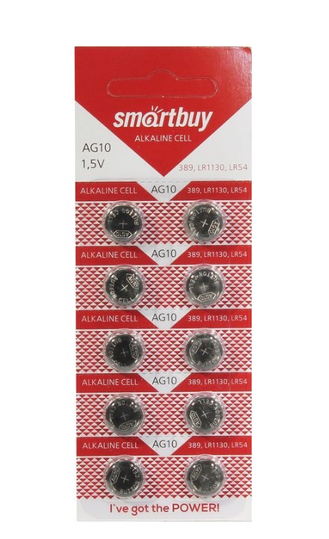 Батарейка Smartbuy SBBB-AG10-10B 1.5V 10 шт батарейка ag10 lr54 lr1130 389 1 5v gp blister упаковка 10 шт