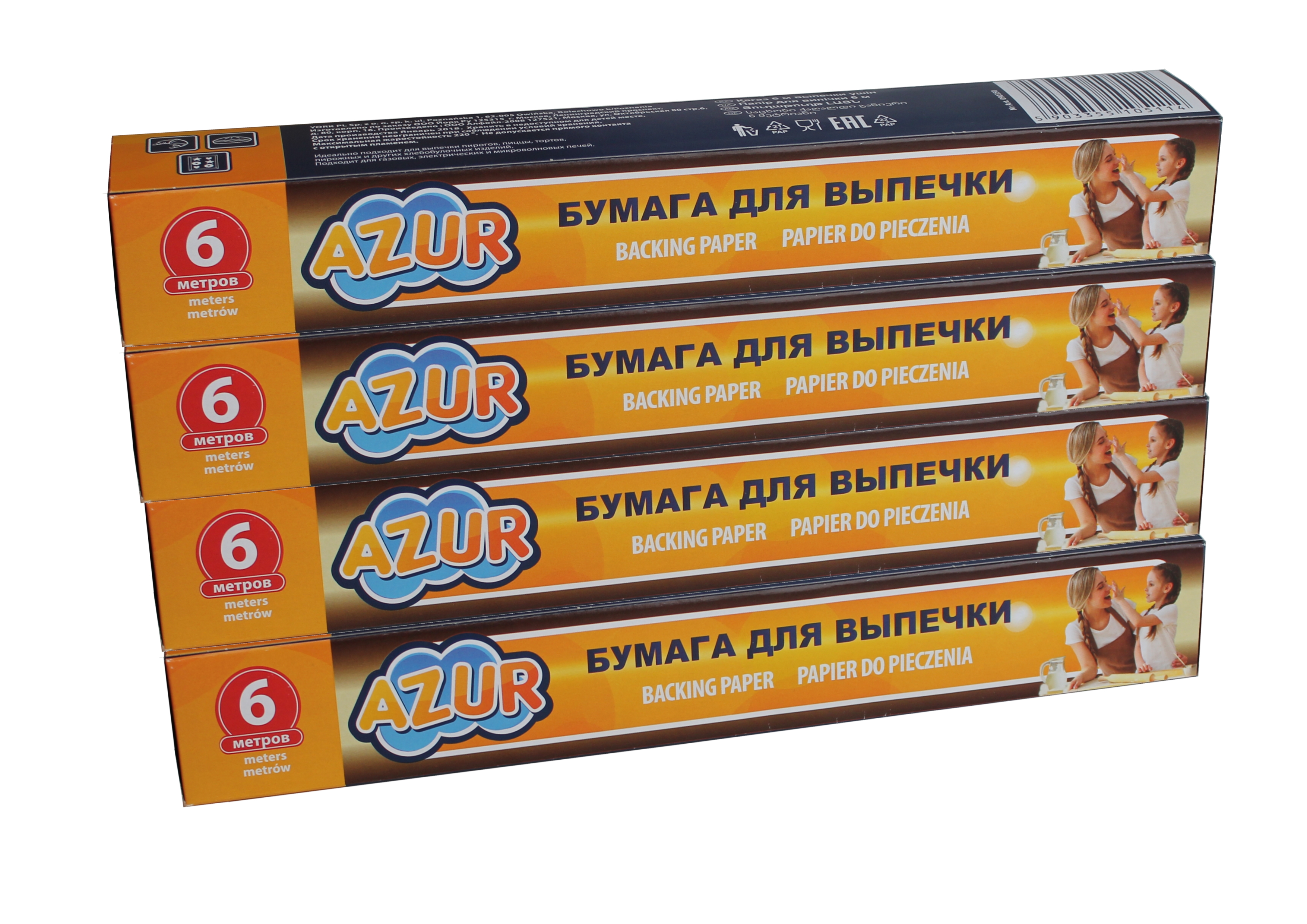 

YORK Бумага для выпечки непригорающая (коробка) AZUR 0,29х6 м (4 шт), Белый