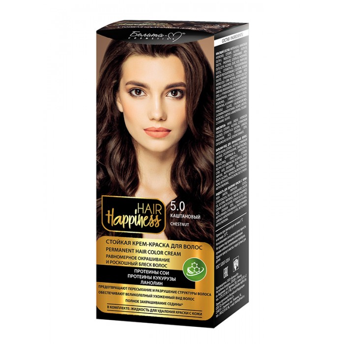 Крем краска для волос БЕЛИТА HAIR HAPPINESS тон 5.0 Светло-каштановый лосьон для хим завивки для жестких натуральных волос delise 1d wave lotion for strong hair