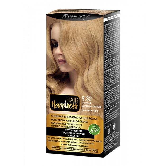 Крем краска для волос БЕЛИТА HAIR HAPPINESS тон 9.32 Светлый бежевый блондин this is happiness