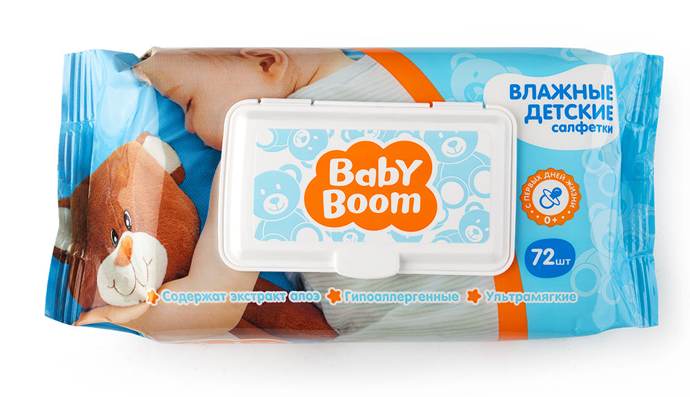 Салфетки влажные Baby Boom с экстрактом алоэ вера, 72 шт.
