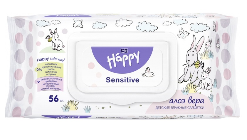 Влажные салфетки Bella Happy Sensetive Aloe Vera, 56 шт.