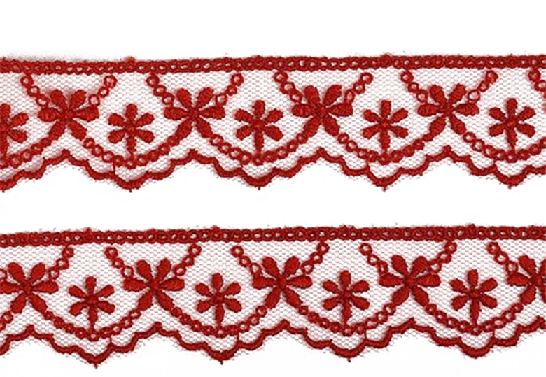 

Кружево на сетке, цвет: 122 бургунди, 25 мм x 14 м, арт. TR 3820