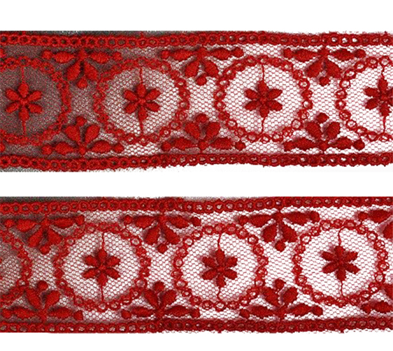 

Кружево на сетке, цвет: 122 бургунди, 30 мм x 14 м, арт. TR 4010