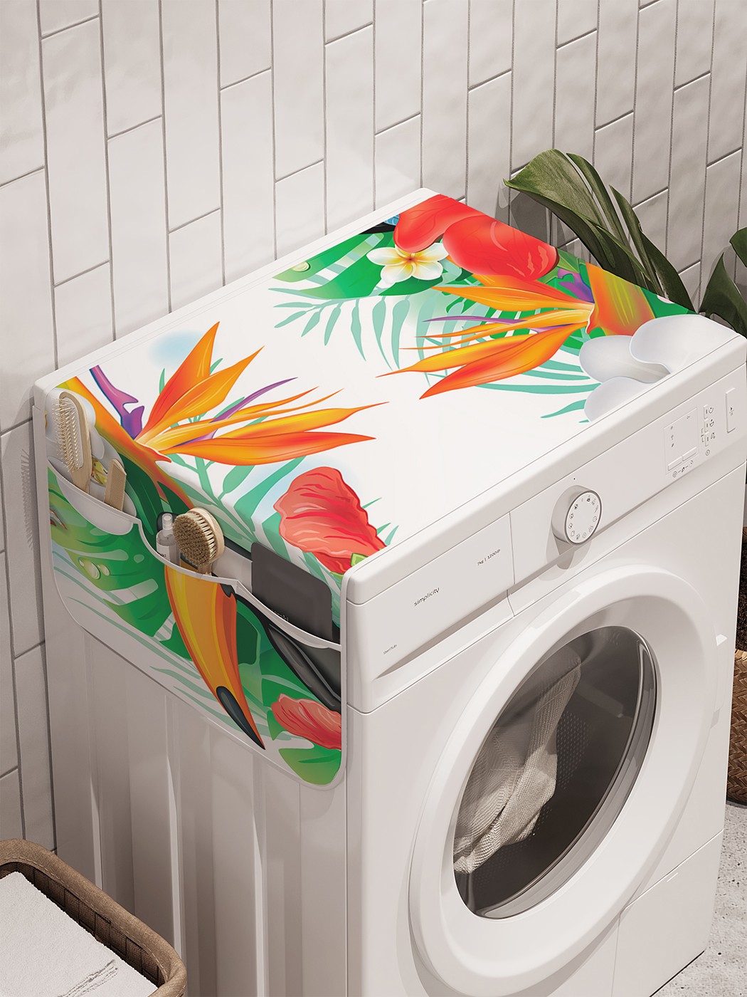 фото Органайзер "туканы в цветах" на стиральную машину, 45x120 см ambesonne