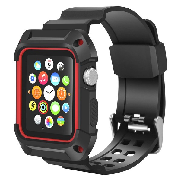 Ремешок Krutoff One-piece для Apple Watch 42/44mm (black/red)