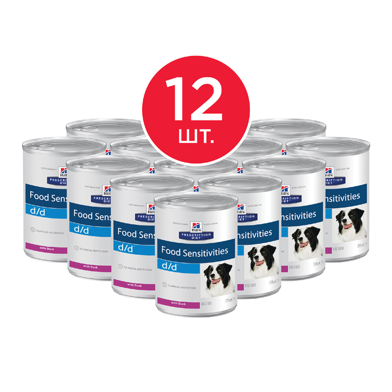 фото Влажный корм для собак hill's prescription diet canine d/d утка, 12шт, 370г