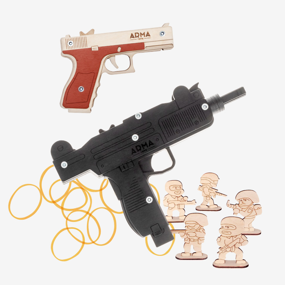 Набор игрушек-резинкострелов Arma.toys Угол атаки - 2 автомат Узи и пистолет Глок набор игрушечных резинкострелов arma toys спецназ фбр 2 винтовка m4 пистолет глок at510