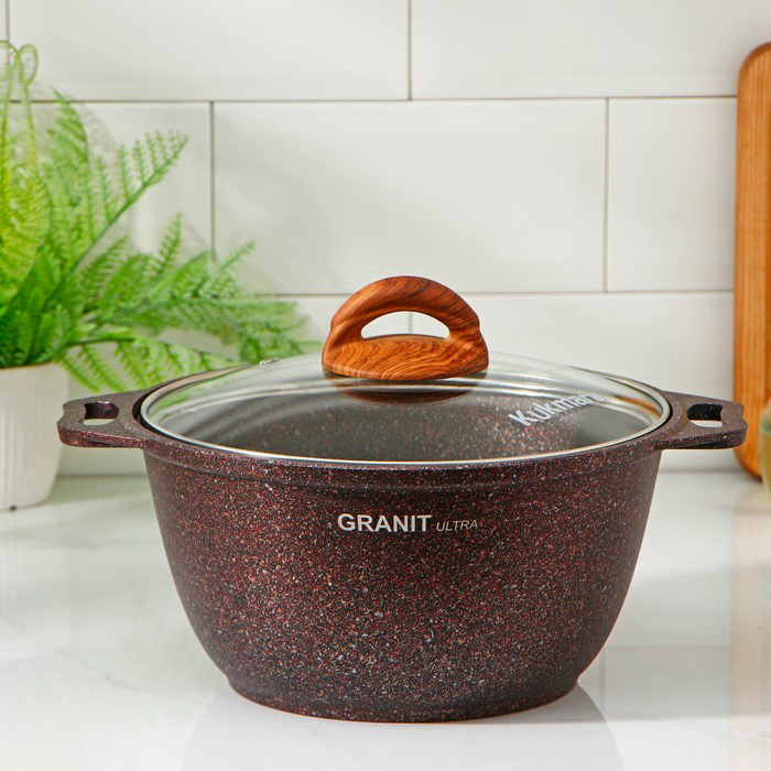 

Кастрюля Granit ultra, 3 л, стеклянная крышка, антипригарное покрытие, ручка МИКС, В ассортименте, Granit Ultra