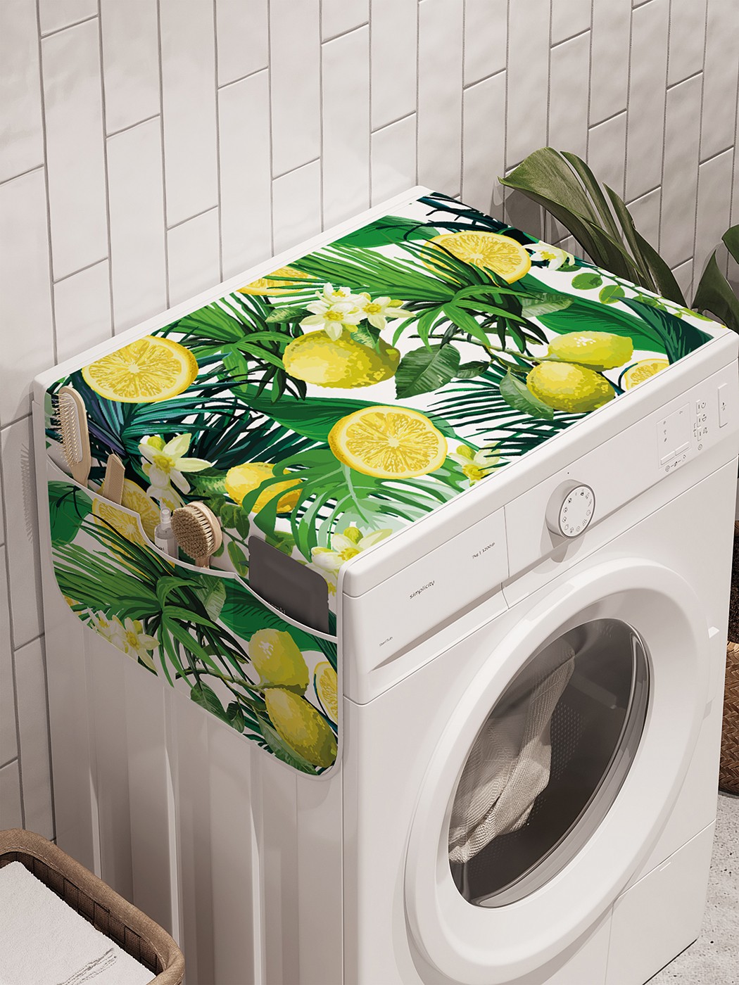 фото Органайзер "лимоны и тропики" на стиральную машину, 45x120 см ambesonne