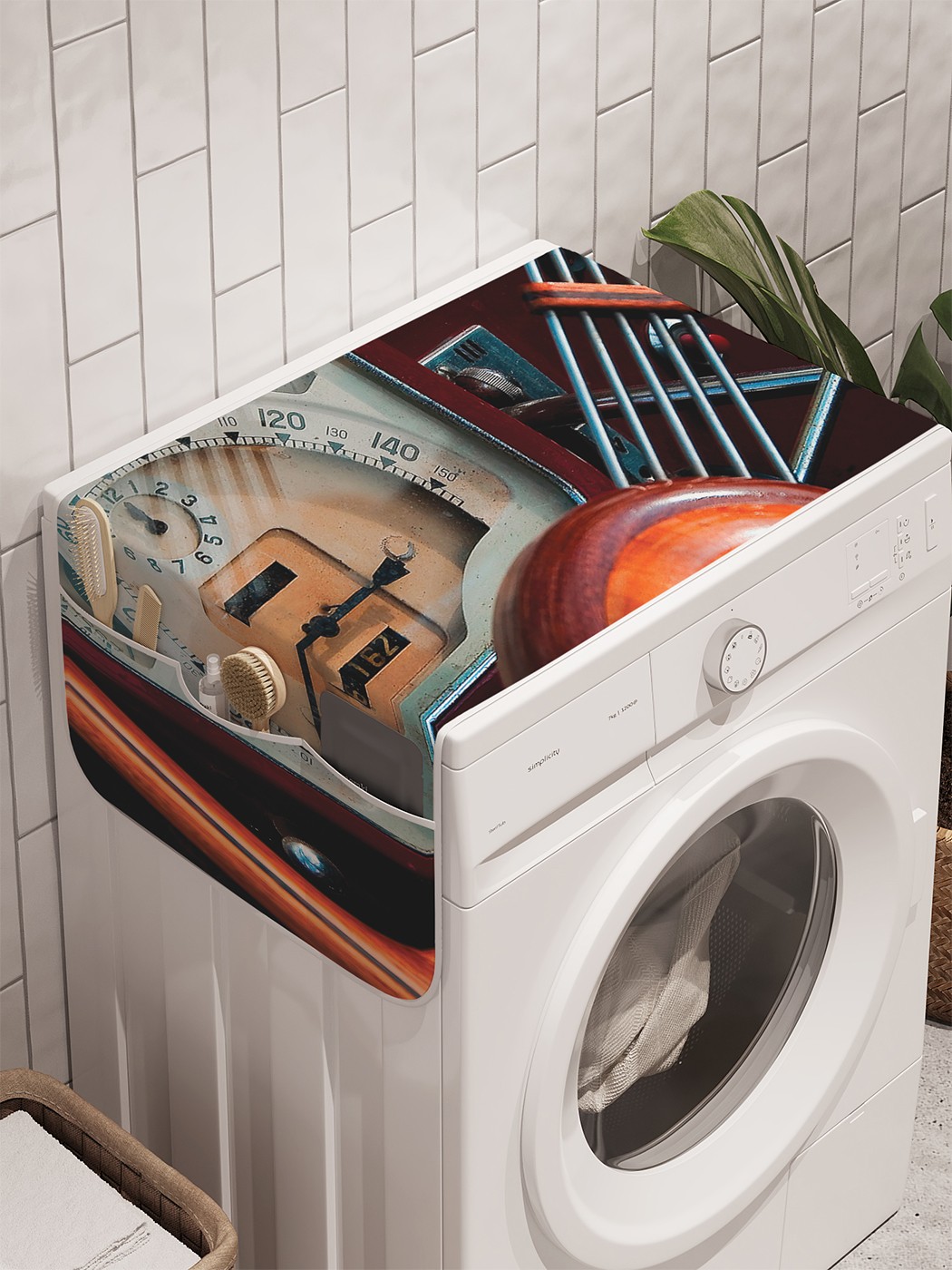 фото Органайзер "ретро панель автомобиля" на стиральную машину, 45x120 см ambesonne