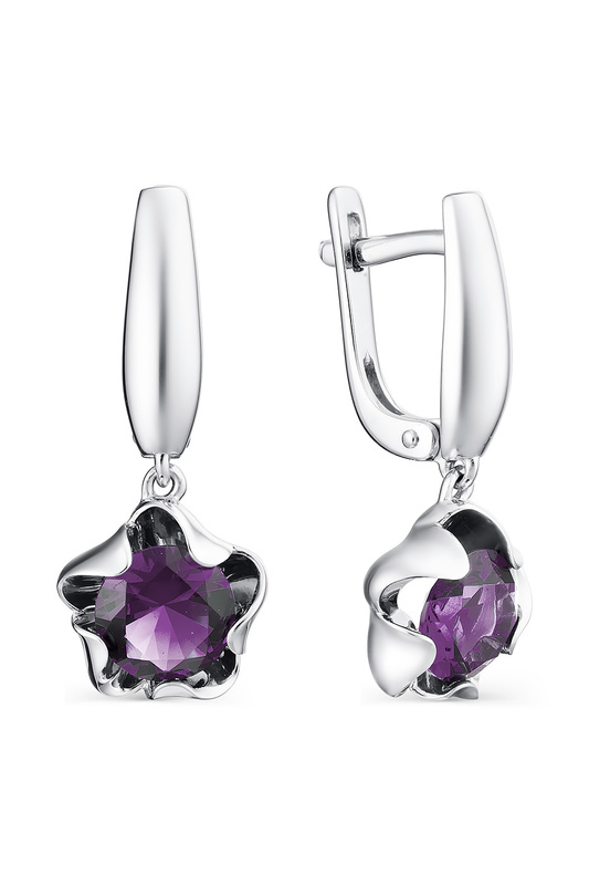 

Серьги женские из серебра АЛЬКОР 02-1124, аметист, 02-1124