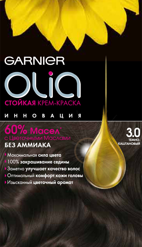 фото Краска для волос garnier olia 3.0 темный каштан