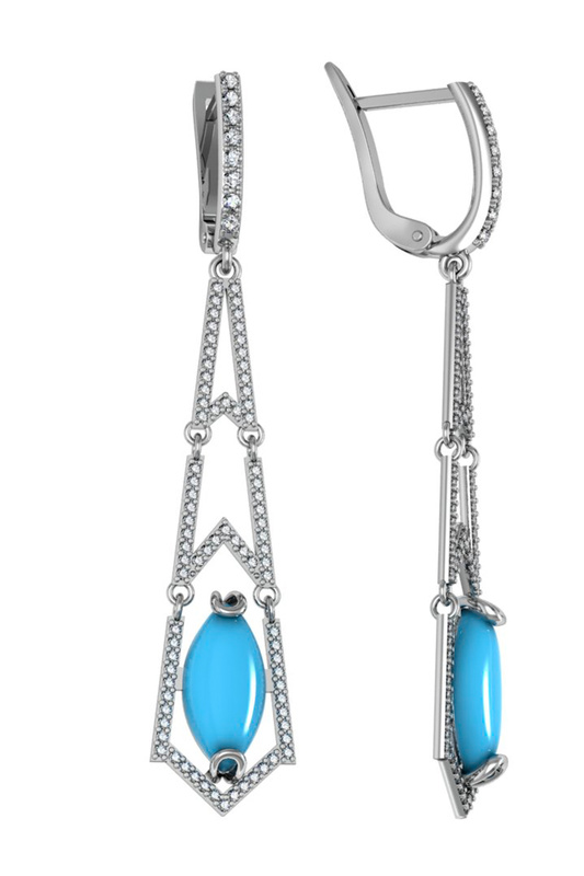 

Серьги женские из серебра ПРИВОЛЖСКИЙ ЮВЕЛИР 381626-BZFA11, бирюза/фианит, 381626-BZFA11