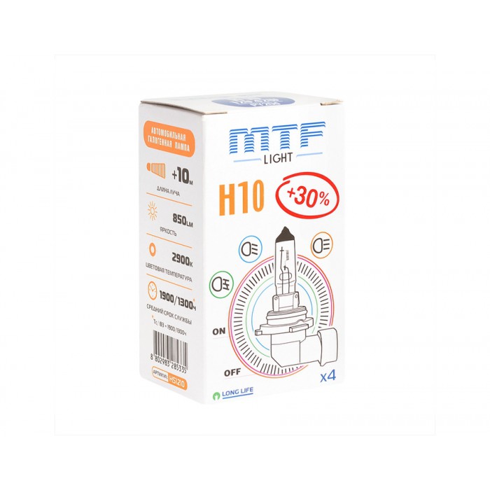 

Лампа галогенная MTF Light HS1210 H10 12V 42W- Standard +30% HS1210