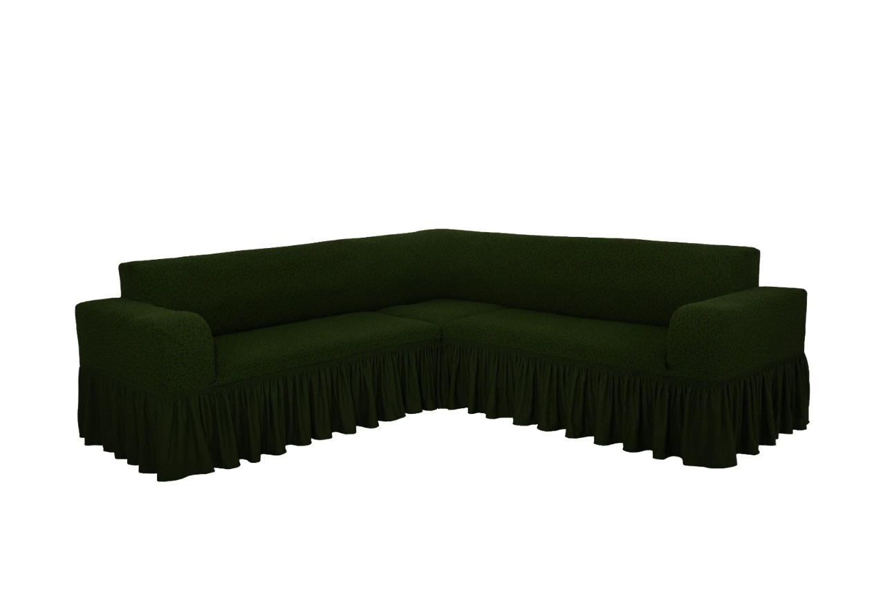 фото Чехол на угловой диван с оборкой venera "жаккард", цвет зеленый