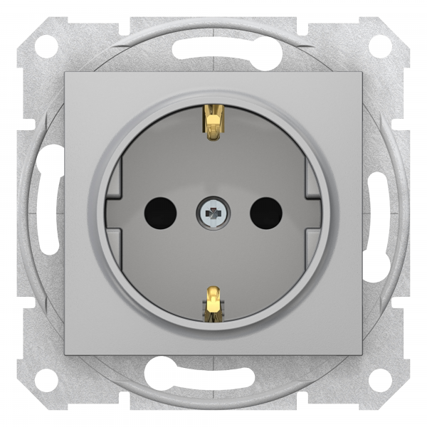 фото Розетка se розетка sedna алюминий 1-ая 16а c з/к, со шторками, быстрозаж. контакты schneider electric