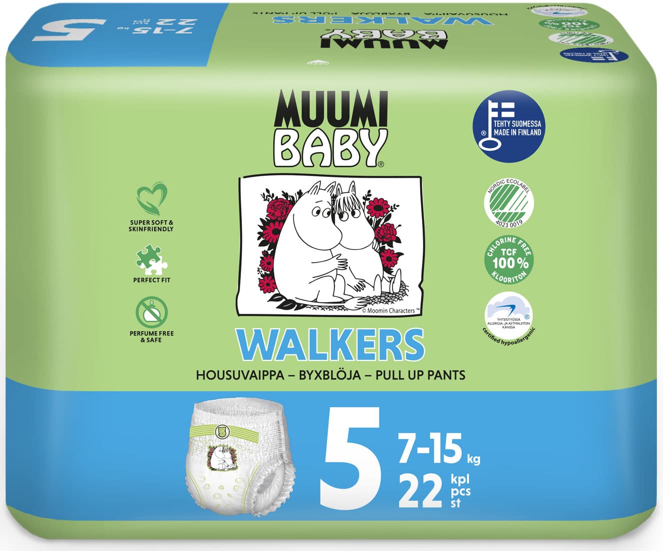 Подгузники-трусики Muumi Walkers Maxi+ 5 (7-15 кг), 22 шт.