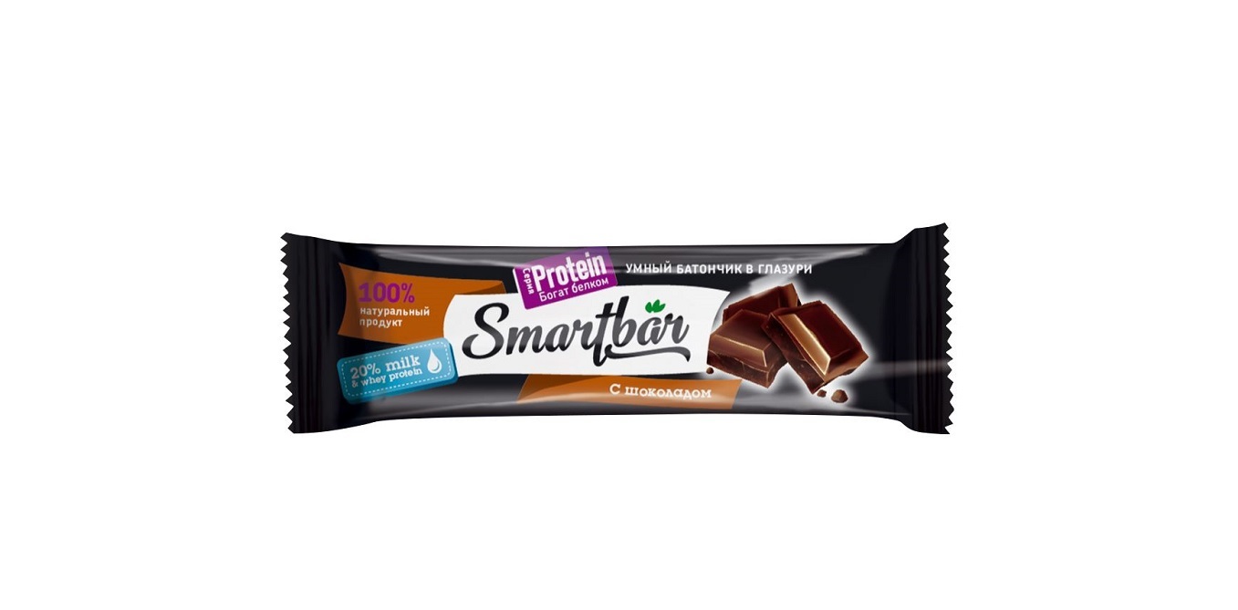 фото Батончик smart bar двойной шоколад в темной глазури протеиновый 40 г смарт бар