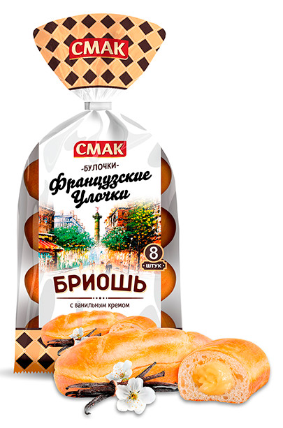 

Булочки Смак бриошь французские улочки с ванильным кремом 320 г 8шт