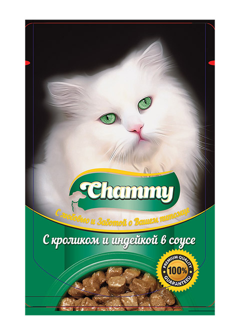 фото Влажный корм для кошек chammy, с кроликом и индейкой в соусе, 24шт по 85г