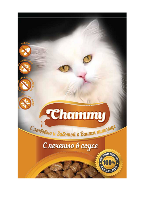 фото Влажный корм для кошек chammy, с печенью в соусе, 24шт по 85г