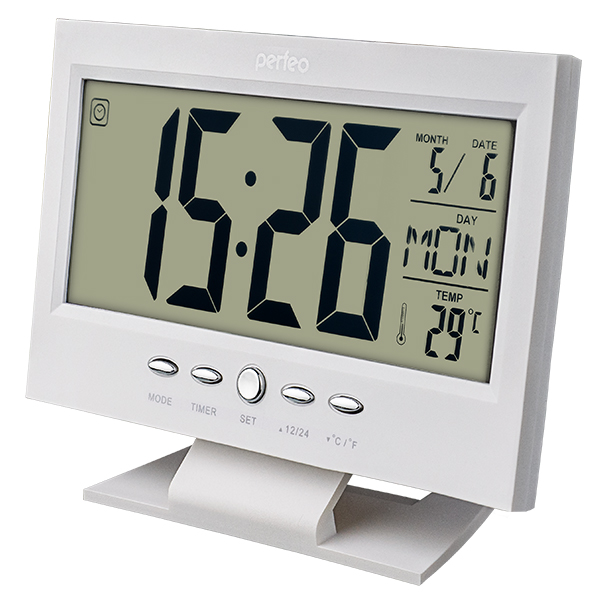 фото Perfeo часы-будильник "set", белый, (pf-s2618) время, температура, дата