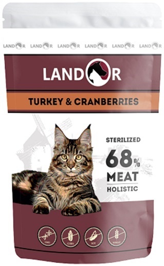 фото Влажный корм для кошек landor sterilized, индейка, клюква, 85г